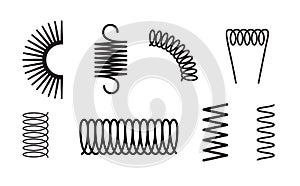 Metal spring set spiral coil flexible icon. Wire elastic or steel spring bounce pressure object design