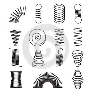 Metal springs. Spiral lines, coil shapes isolated vector symbols