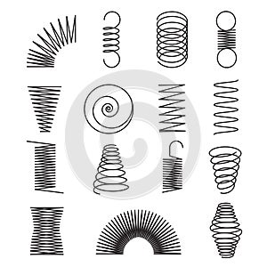 Metal springs. Spiral lines, coil shapes isolated vector symbols photo