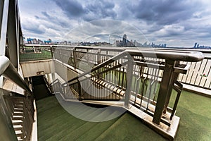 Metal stair railing on the bridge