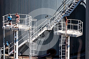 Metal stairs on grain elevator