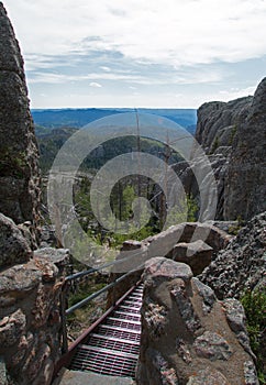 Metal Stairs leading down from the Harney Peak Lookout Fire Tower on Harney Peak Trail No. 9