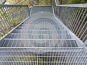 Metal stairs or steps or staircase descending