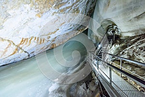 A colorful view of the ice cave in the glacier in slovakia