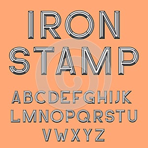 Metal stamp font, retro typography letterpress