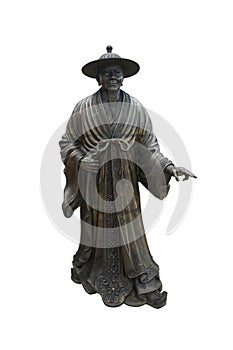 Metal statue of Chang San-Feng grand master of Tai Chi Boxing with clipping path.