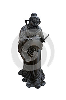 Metal statue of Chung Kuei a major protector against evil and spirits, isolated on white background with clipping path.