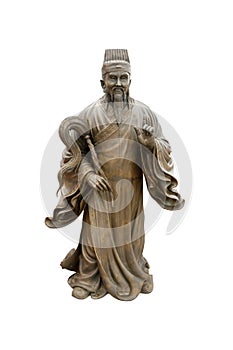 Metal statue of the great immortal Huang Chih Sung-izu Huang Ta Hsien isolated on white background with clipping path.