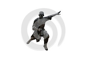 Metal statue of Shaolin martial arts. Shaolin Kung Fu isolated on white background with clipping path.