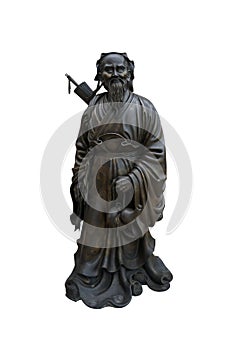 Metal statue of The yellow emperor Huang Ti isolated on white background with clipping path.