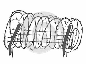 Metal steel barbed spiral wire with thorns or spikes realistic vector illustration isolated on transparent background with shadow