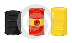 Metal or Steel Barrel with Oil and Fluid Vector Set