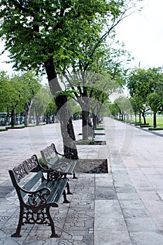 Metal steel old fashioned bench chair along the SANAM LUANG park