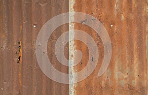 Metal steel strips. Rusty corrugated iron metal, Zinc steel wall, pattern texture background. Close-up of exterior architecture