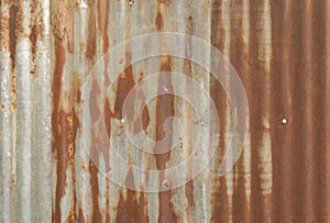 Metal steel strips. Rusty corrugated iron metal, Zinc steel wall, pattern texture background. Close-up of exterior architecture