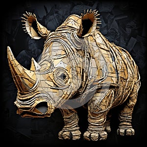 Metal And Sticks Rhino: A Pinturicchio-inspired Artwork