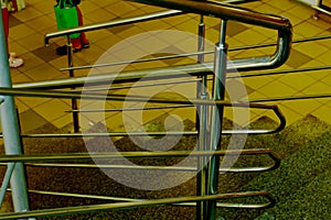 Metal stone staircase railings in store photo