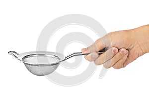 Metal strainer in hand