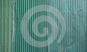 Metal strips. Rusty corrugated iron metal, Zinc steel wall, pattern texture background. Close-up of exterior architecture material