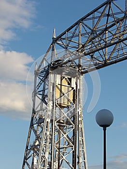 Metal structure of the Aerial Lift Bridge in Duluth, Minnesota.