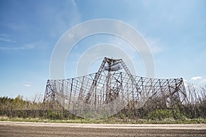 The metal structure of the astronomical radio telescope observatory on the territory of the Institute of the Ionosphere