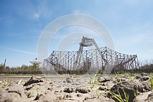 The metal structure of the astronomical radio telescope observatory on the territory of the Institute of the Ionosphere