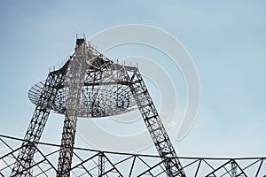 The metal structure of the astronomical radio telescope observatory on the territory of the Institute of the Ionosphere