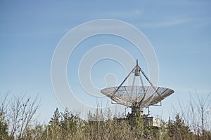 The metal structure of the astronomical radio telescope observatory on the territory of the Institute of the Ionosphere