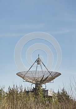 The metal structure of the astronomical radio telescope observatory on the territory of the Institute of the Ionosphere