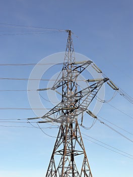 metal structure - power line support with wires and insulators