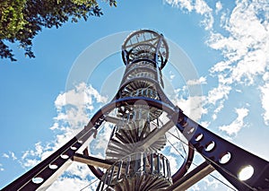 Metal structure of wildlife observation tower