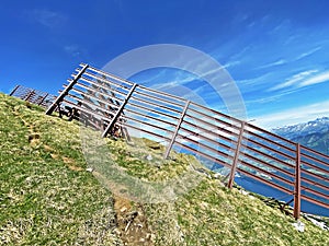 Metal structures for protection against avalanches on Mount Matthorn in the Pilatus mountain massif, Alpnach - Switzerland