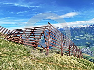 Metal structures for protection against avalanches on Mount Matthorn in the Pilatus mountain massif, Alpnach - Switzerland