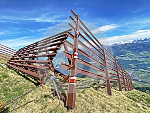 Metal structures for protection against avalanches on Mount Matthorn in the Pilatus mountain massif, Alpnach - Switzerland