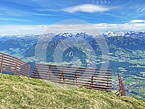 Metal structures for protection against avalanches on Mount Matthorn in the Pilatus mountain massif, Alpnach - Switzerland