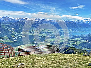 Metal structures for protection against avalanches on Mount Matthorn in the Pilatus mountain massif, Alpnach - Switzerland