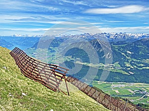 Metal structures for protection against avalanches on Mount Matthorn in the Pilatus mountain massif, Alpnach - Switzerland