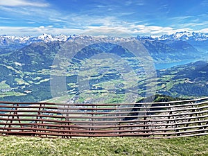 Metal structures for protection against avalanches on Mount Matthorn in the Pilatus mountain massif, Alpnach - Switzerland