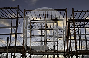 Metal structures at sunset