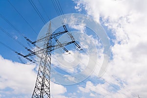 Metal Structures Tower Power Lines Perspective Daytime Blue Sky