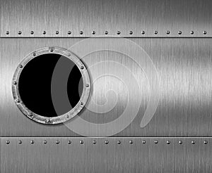 Metal submarine or rocket porthole window 3d illustration