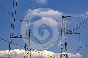 Metal supports of power lines in Carpathian Mountains, Lviv region, Ukraine