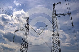 Metal supports of power lines in Carpathian Mountains, Lviv region, Ukraine