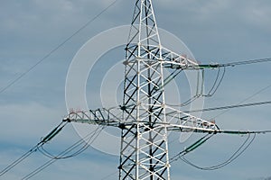 Metal supports of power lines. Poles for holding wires transmitting electricity from the generator to the consumer