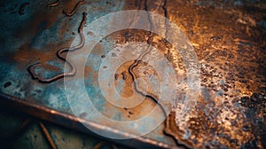 a metal surface with rust and water drops on top of it