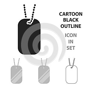 Metal tags hanging on a chain icon cartoon. Single weapon icon from the big ammunition, arms set.