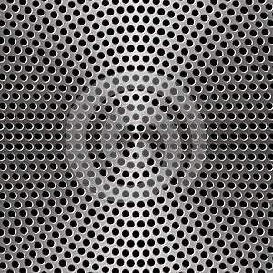 Metal texture background. Concentric steel plate with holes