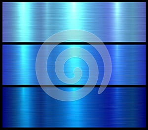 Metal textures set, shiny blue lustrous brushed metallic backgrounds