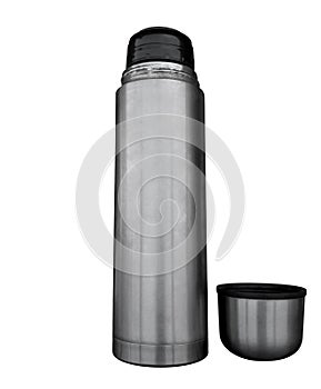 Metal thermos flask isolated