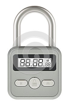 Metal Timer Padlock, smart lock metal timing. 3D rendering